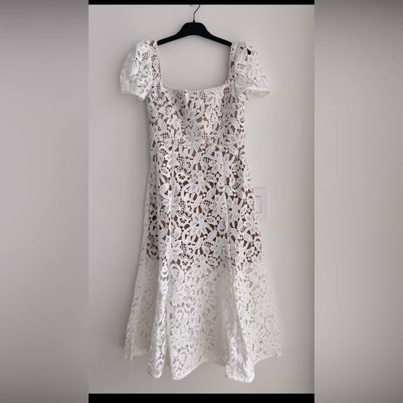 Self Portrait WHITE FLORAL LACE MIDI DRESS - Picture 3 of 4